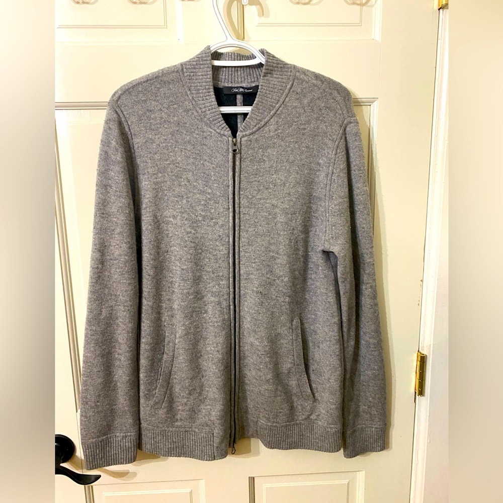 Men’s cashmere saks fifth ave full zip cardigan jacket gray large